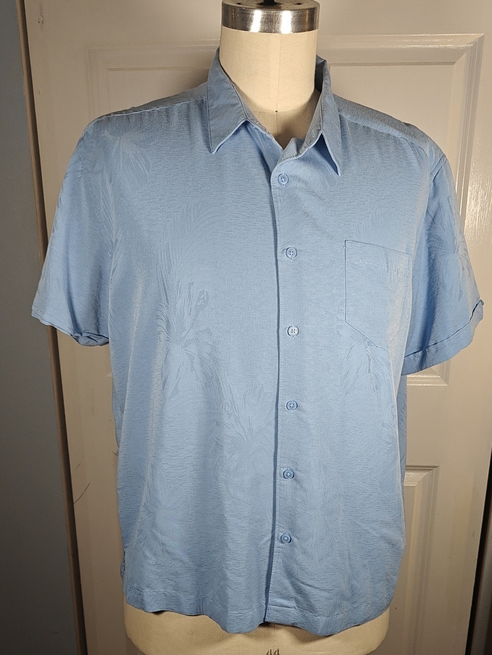 Cubavera Men's Pale Blue Floral Jacquard Short Sleeve Camp Shirt XXL